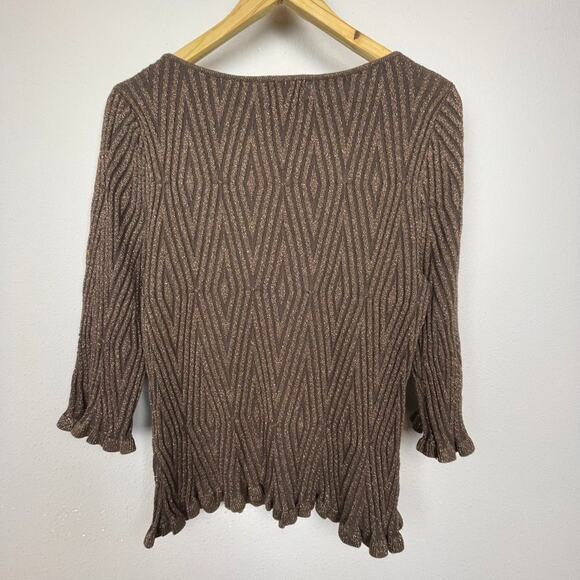 Objects D’Art Petite PL Brown Gold Ribbed Ruffle Top Boatneck Whimsigoth Y2K Gla - Picture 7 of 7